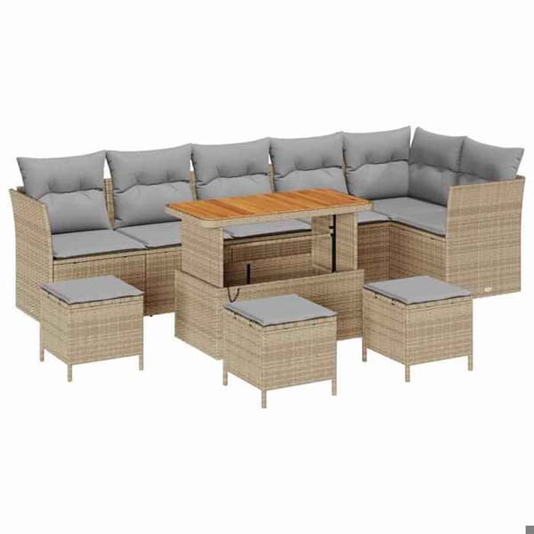 Maison Exclusive - 10-delars trädgårdsoff-set i beige polyrotting