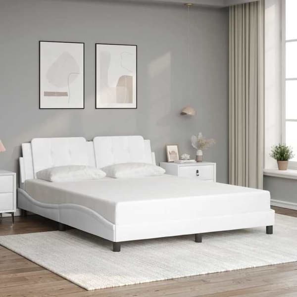 Sengestel - EKSKLUSIV HUS - Zadar - 160x200 cm - Kunstlæder hvid - Lamelseng Vit