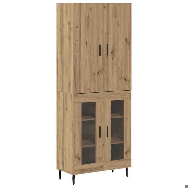 Buffé hög - EXKLUSIVT HUS - 2 delar - Ingenjörsträ & glas - Brun - 69,5×34×180 cm