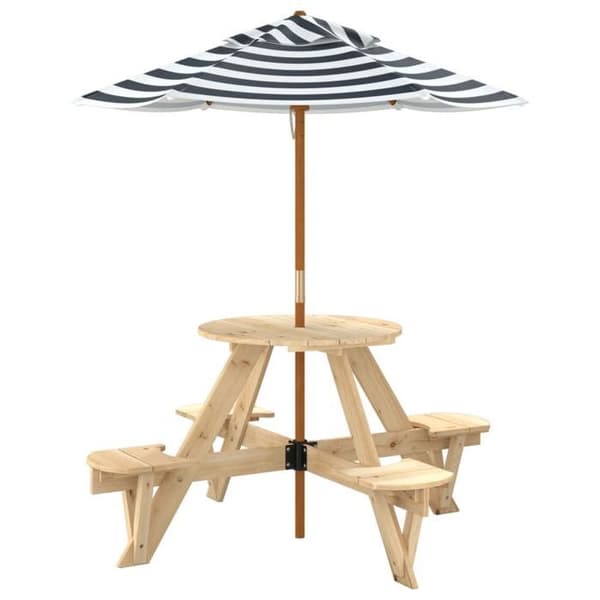 Børne-piknikbord - EKSKLUSIVT HUS - Model Gran - Massivt grantræ - Polyester parasol - Til 4 børn Gran
