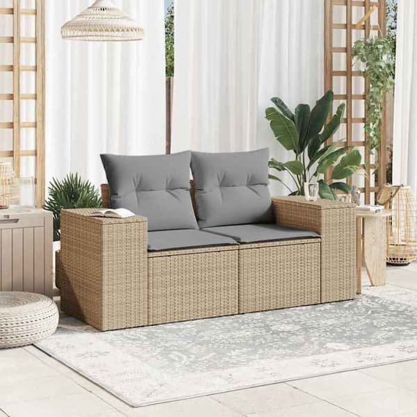 Maison Exclusive - Trädgårdsoffa med kuddar 2 platser beige flätad resin