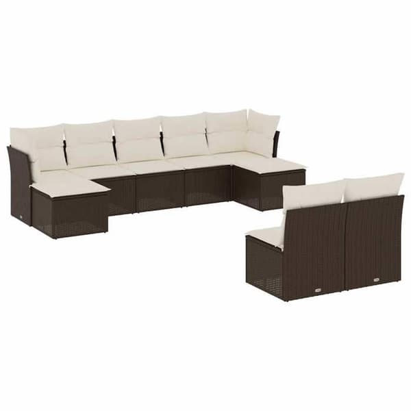 Maison Exclusive - Trädgårdsmöbler med kuddar 9 delar brun flätad resin