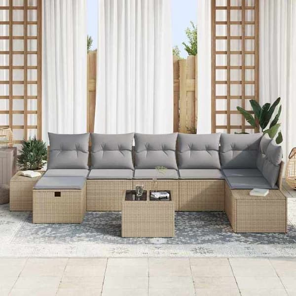 Maison Exclusive - 8 osan beige polyrottinkinen puutarhakalustesetti
