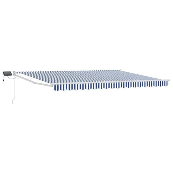 Maison Exclusive - Manuell markis med solenergi LED 4,5 x 3 m Blå och vit