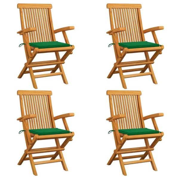 Trädgårdsstolar - EXKLUSIVT HEM - Set om 4 - Massivt teak - Gröna kuddar ingår - Fällbara och hållbara Grön