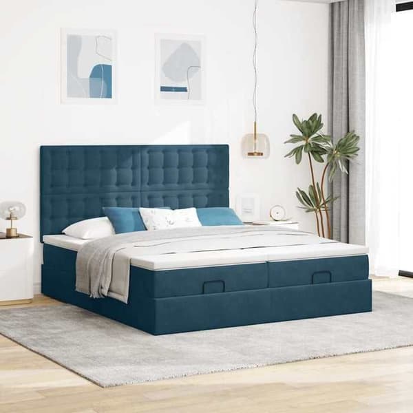 Maison Exclusive - Ottomansängram med mörkblå sängmatta 180x200 cm sammet Mörkblå