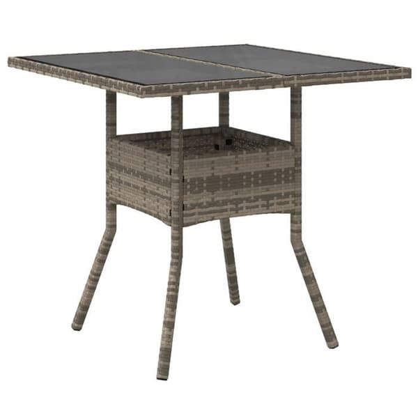 Havemøbel - EKSKLUSIV HUS - 80x80x75 cm - glasplade - grå flet - stålramme Grå