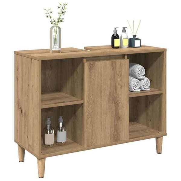 Maison Exclusive - Håndlavet egetræ vaskeskab 80x33x60 cm ingeniørtræ