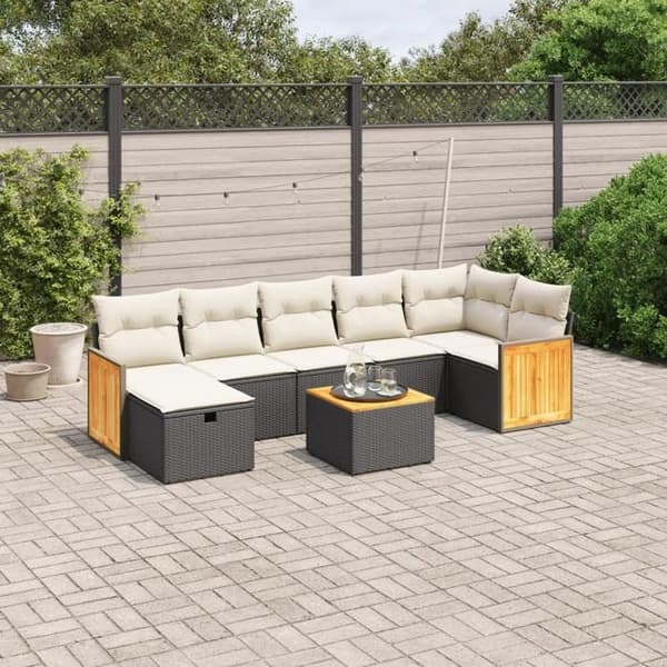 Maison Exclusive - 8 dele havegruppe med sorte puder i flettet harv