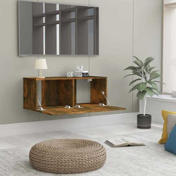 TV-møbel - MAISON EXCLUSIVE - 80x30x30 cm - Røget eg - 2 rum - Skydedøre Rökt ek