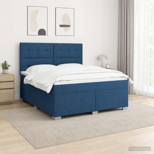 Maison Exclusive - Boxspring seng med madras Blå 160 x 200 cm Stof Blå