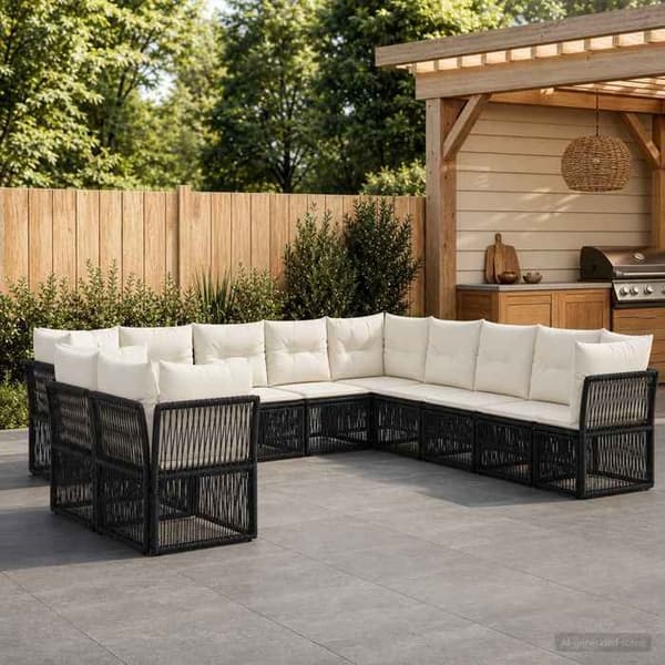 Maison Exclusive - 11 pc havegruppesæt i sort polyrotin