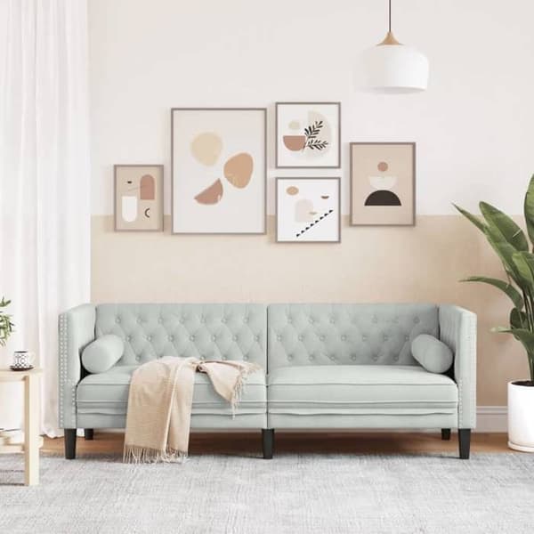 Maison Exclusive - Chesterfield-soffa med kuddar 3 platser ljusgrå sammet Ljusgrått
