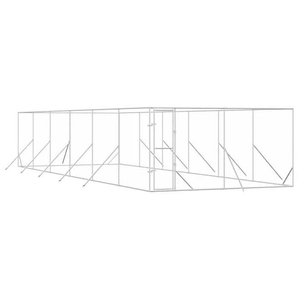 Utomhuskennel - Exklusivt hus - Galvaniserat stål - 4 x 12 x 2 m - Låsbart dörr Silver