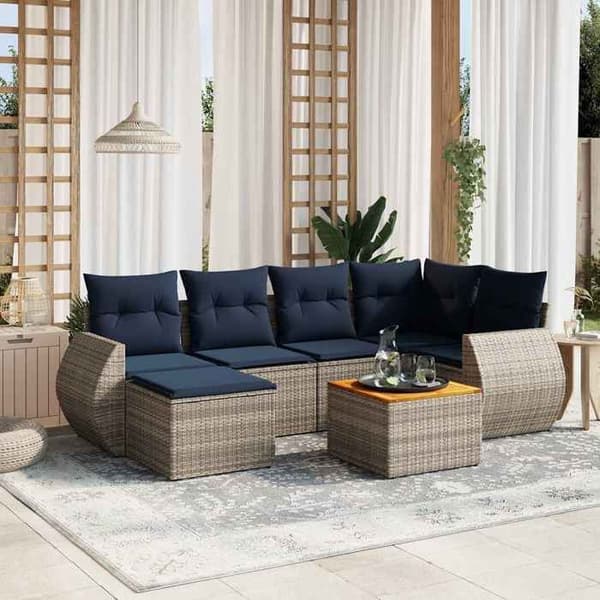 Havemøbel sæt - MAISON EXCLUSIVE - Modulært design - 7 dele - Grå PE rattan - Akacietræ bordplade Grå