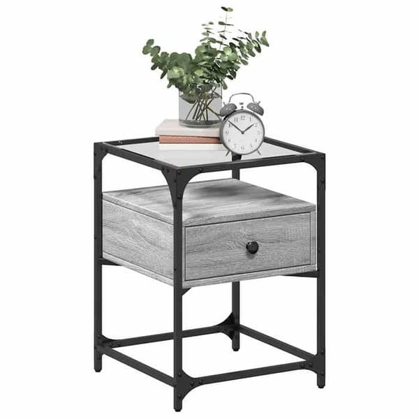 Sängbord - EXKLUSIV HEM - 2 delar - Sonoma grå - Ingenjörsträ - Glasytan - 40x40x55 cm Sonoma grå
