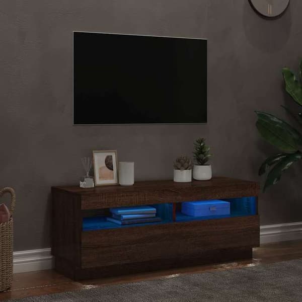 Maison Exclusive - TV-møbel med LED-lys, brunt egetræ 100x35x40 cm Brun ek