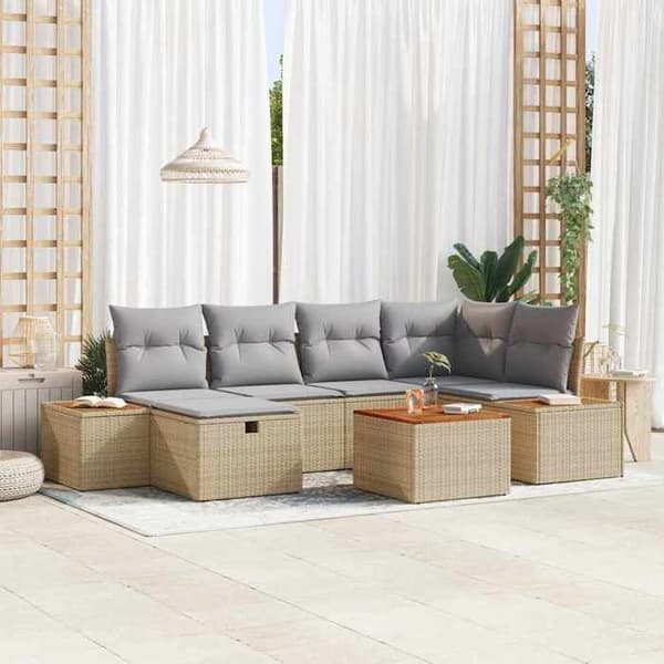Maison Exclusive - 7 osan beige polyrottinkinen puutarhakalustesetti