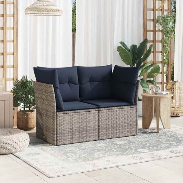 Maison Exclusive - Trädgårdssoffa 2 platser med grå kuddar i flätad resin Grå
