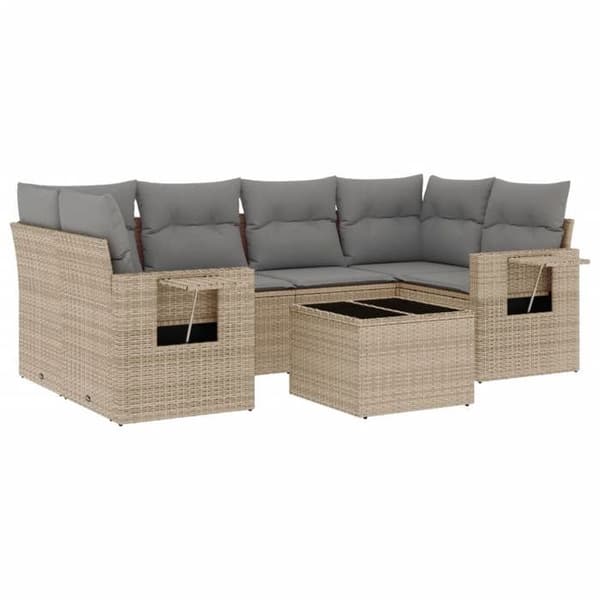 Maison Exclusive - Trädgårdsmöbler med kuddar 7 delar beige flätad resin