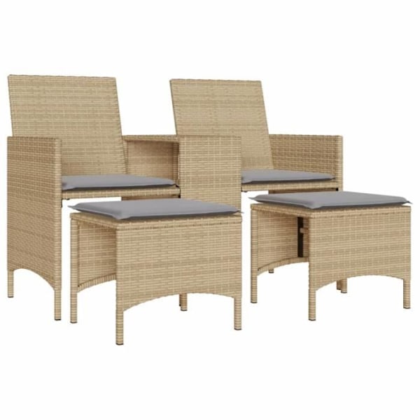 2-personers havesofa med bord og skamler beige rattan82 [cm]