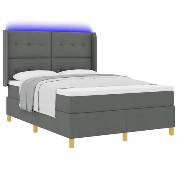 Sengestel med madras - EKSKLUSIV HUS - 140 x 200 cm - Grå - Indbyggede LED-striber - Justerbar hovedgærde Grå