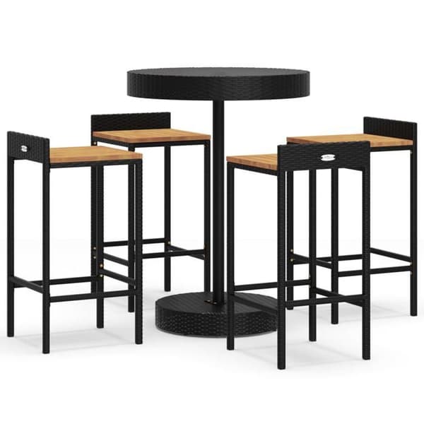 Havemøbel sæt - Eksklusivt hus - 5 dele - Sort - Poly rattan / massiv akacie