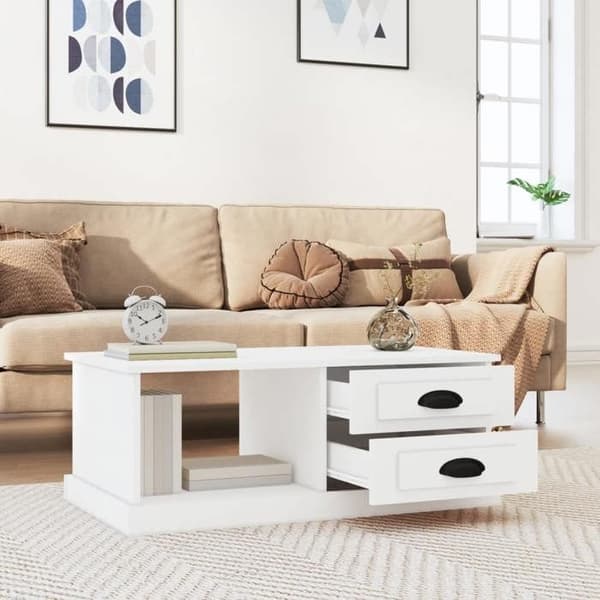 Bord - EKSKLUSIV HUS - 90x50x35 cm - Hvid - Ingeniørtræ - 2 vendbare skuffer Vit