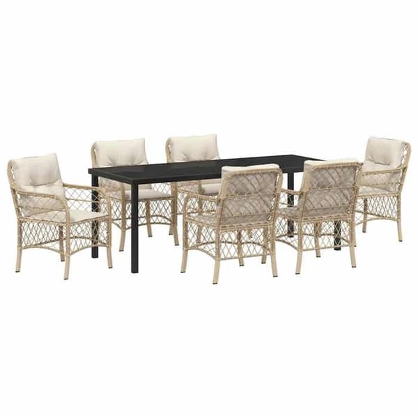 Maison Exclusive - 7 pc spisestue sæt til haven i beige polyrotin beige