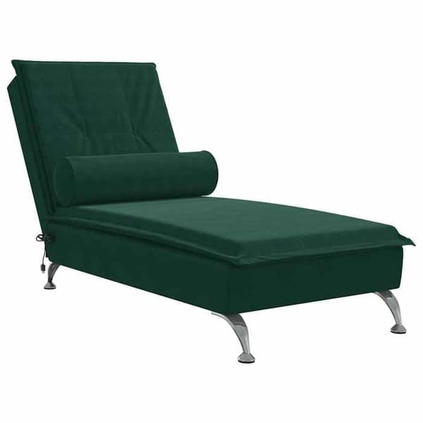 Långfåtöljer - EXKLUSIVT HEM - Maison Exclusive - Mörkgrön sammet - USB-massagerulle - Ben i förkromad stål