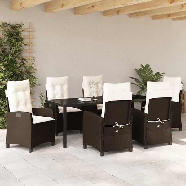 Trädgårdsmöbler - EXKLUSIVT HUS - Modern - Brun - 7 delar - Poly rattan & stål brun