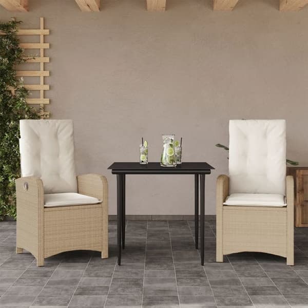 Maison Exclusive - Puutarhakalusteryhmä ja tyynyt 3 kpl Beige polyrottinki beige