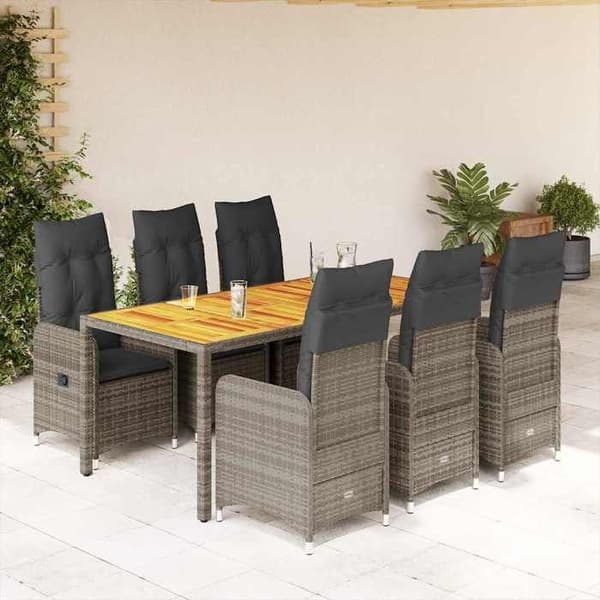Maison Exclusive - Havebistro sæt 7 dele med grå puder i poly rattan Grå