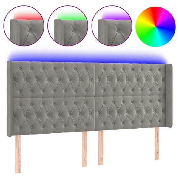 Maison Exclusive - LED Hovedgærde Lys Grå 183x16x118/128 cm Velour ljusgrått