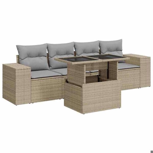 Maison Exclusive - Trädgårdsmöbler med kuddar 5 delar beige flätad resin