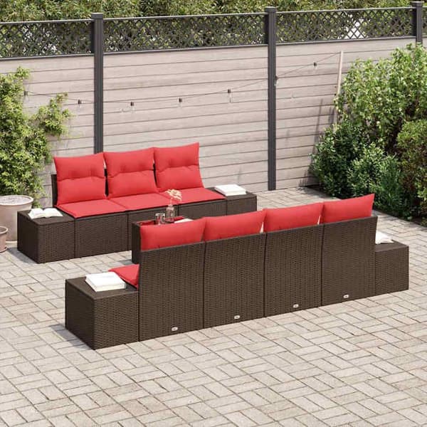 Maison Exclusive - 8 osan puutarhakalustesarja Beige ja Punainen polyrottinki