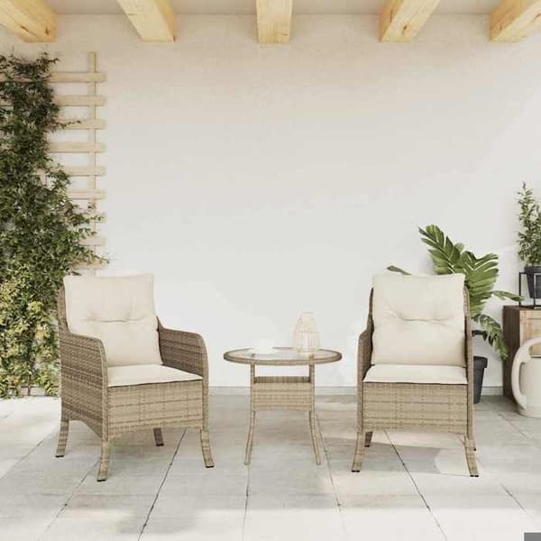 Maison Exclusive - Trädgårdsstolar med kuddar, set om 2, beige flätad resin