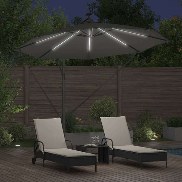 Parasolfly - EKSKLUSIV HUS - 294x294x248 cm - Polyester & Aluminium - 360° rotation - Solcelle LED antracit