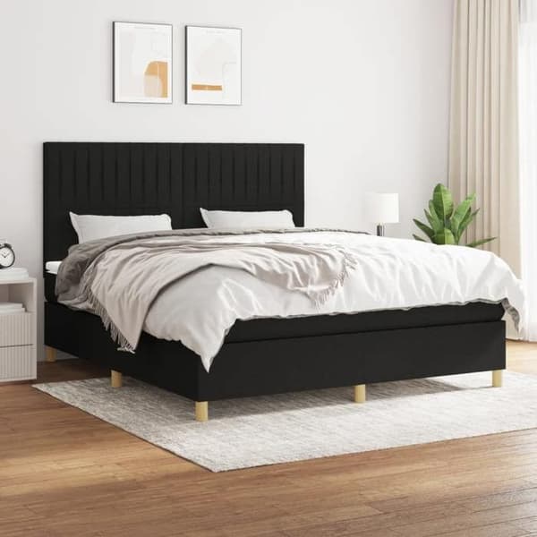 Maison Exclusive - Sengebund med lameller og madras Sort 160x200 cm Stof