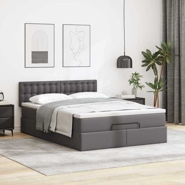 Sängsoffa - Maison Exclusive - 140x200cm - Grå konstläder - Förvaring med LED Grå