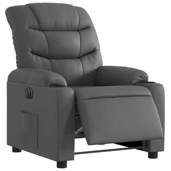 Elektrisk recliner - EKSKLUSIV HUS - Relax model - Grå kunstlæder - Læneposition 135° - Side lomme Grå