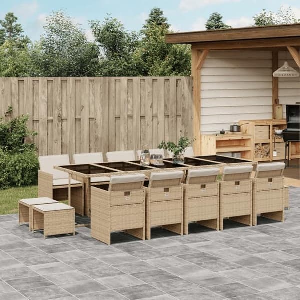 Havemøbler - EKSKLUSIVT HUS - 15 stk - Beige - Poly rattan - Tempereret glasplade beige