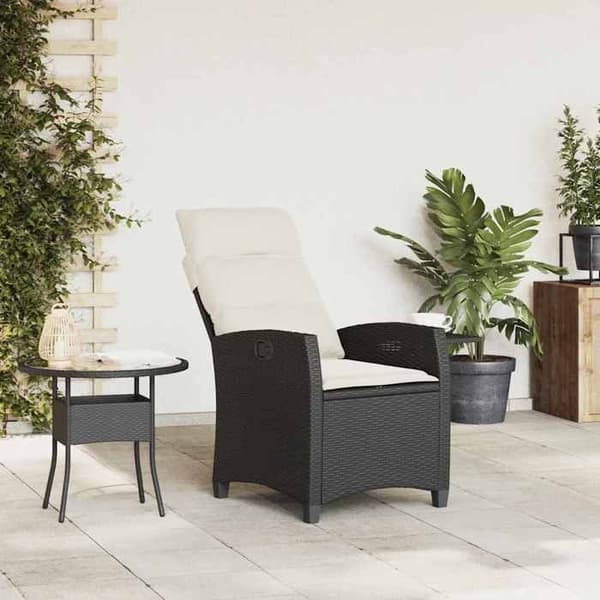 Maison Exclusive - Justerbar havestol med sort polyrotin sidebord Svart
