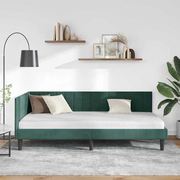 Maison Exclusive - Mörkgrön hörnsängram 90 cm x 190 cm Sammet