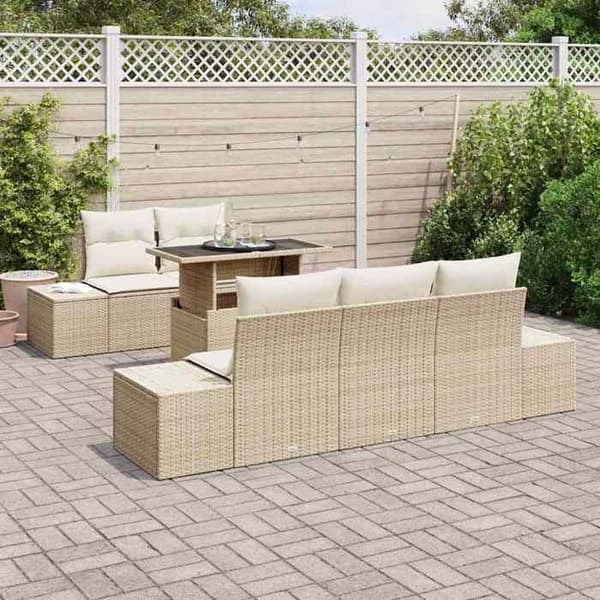 Modulärt trädgårdsmöblemang - EXKLUSIVT HEM - Modulärt set - Beige - Poly rattan & stål - Justerbart bord