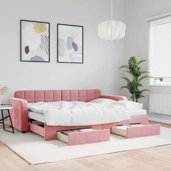 Maison Exclusive - Päivävuode, jossa on vetolaatikko ja vaaleanpunaiset 80x200 cm samettikankaat