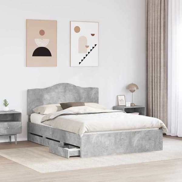 Maison Exclusive - Sängram Grå betong 150 x 200 cm Ingenjörsträ