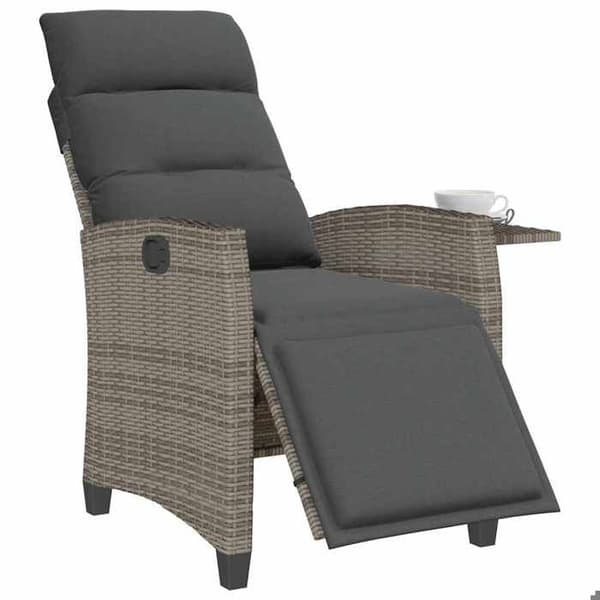 Maison Exclusive - Justerbar havestol med sidebord i grå polyrotin Grå (polyrotin)