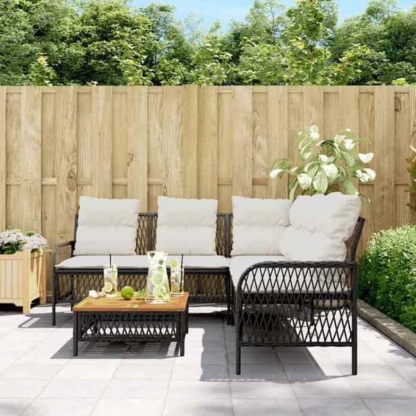 Maison Exclusive - Trädgårdsoffor 2 st med kuddar Svart Flätad resin