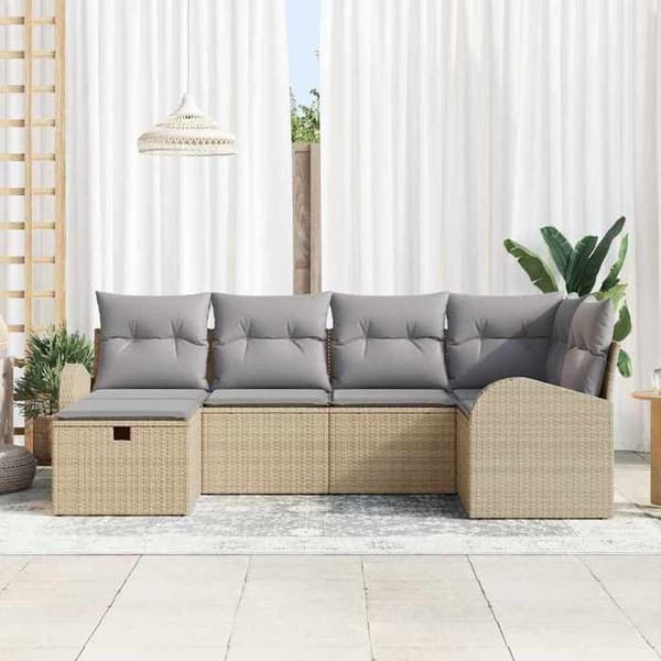 Maison Exclusive - 6 osan sohvasetti vaaleanbeige ja vaaleanharmaa polyrottinki